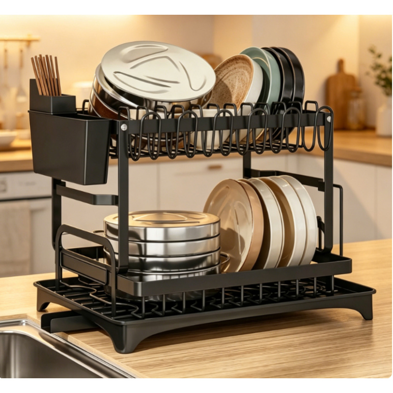 Kitchen Appliances Storage - Premium Large-capacity 2-Tier Metal Dish Rack